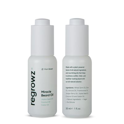 Regrowz Beard Oil for Men 30ml  Nourishing Beard Growth Serum with Coconut & Jojoba Oils  Hydrates, Softens & Relieves Itchy Beards  Promotes Thicker, Fuller Beard  Beard Oil For Men Growth
