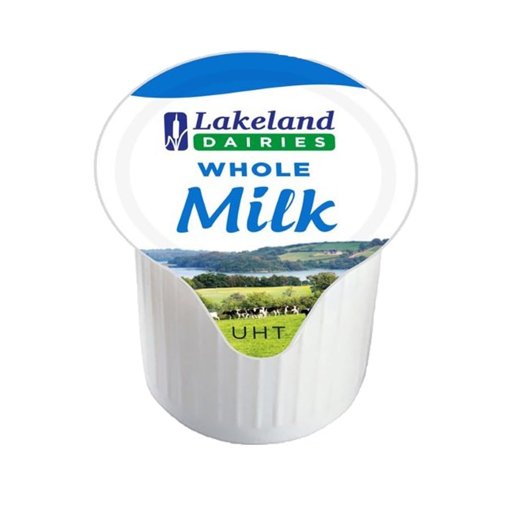 Lakeland UHT Whole Full Fat Milk Pot 12ml Pack of 50 Long Shelf Life Catering Hospitality Office Disposable Dairy Drink Mix Sachets with Welari Thank You Card | (50pack) (600ml)