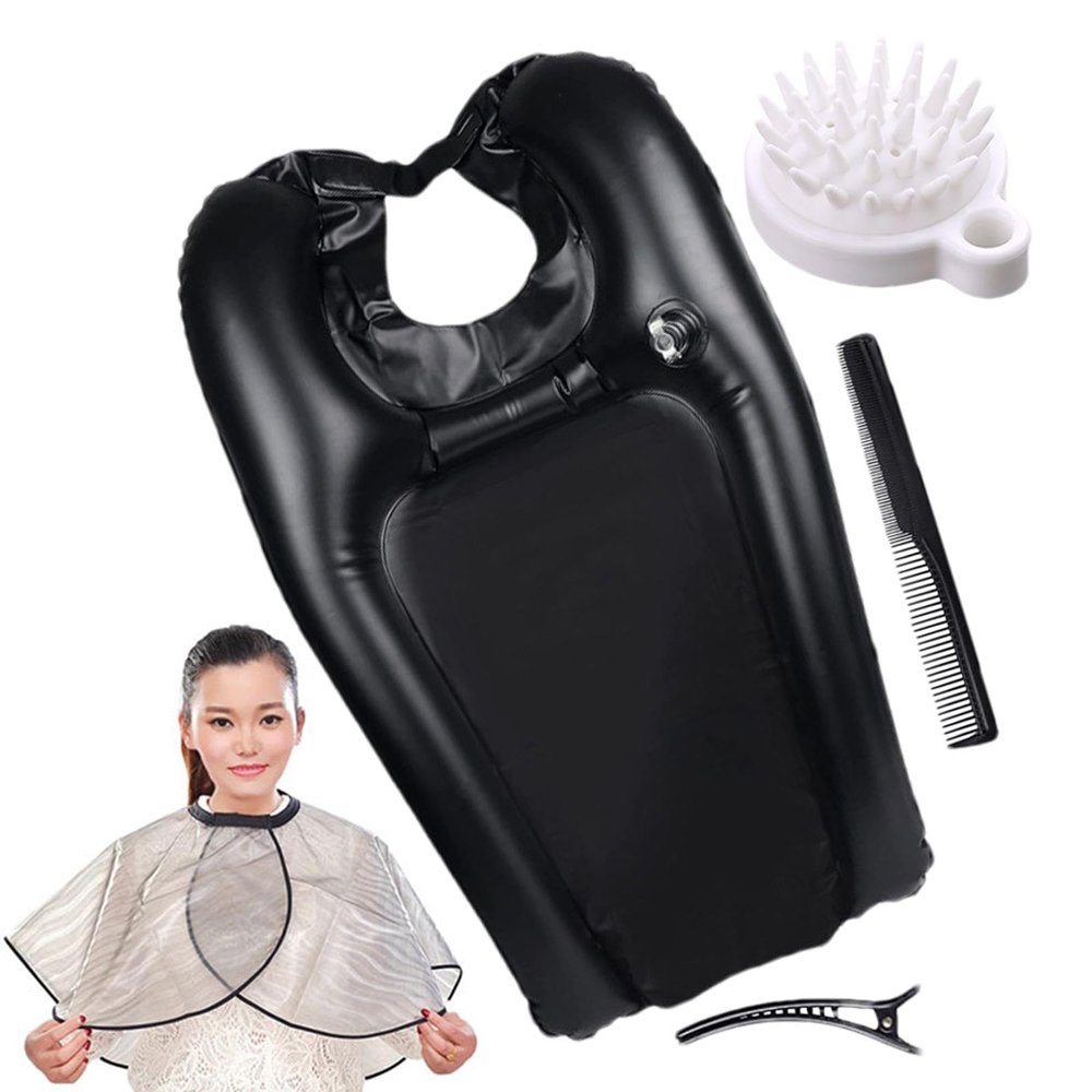 Hair Washing Basin for Bedridden | PVC Hair Washing Tub, Waterproof Shawl, Hair Clip, Combs | Portable Shampoo Bowl Neck Rest for Elderly, Kids, Bedridden and Disabled