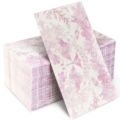 100 pack Floral Paper Cocktail NapkinsDessert Napkins Folded 5 x 5 Inches Disposable Napkins for Dinner Baby Shower, Tea Party, Garden Birthday Party Wedding Bridal Anniversary (FENSE, 7.8 * 4.3)