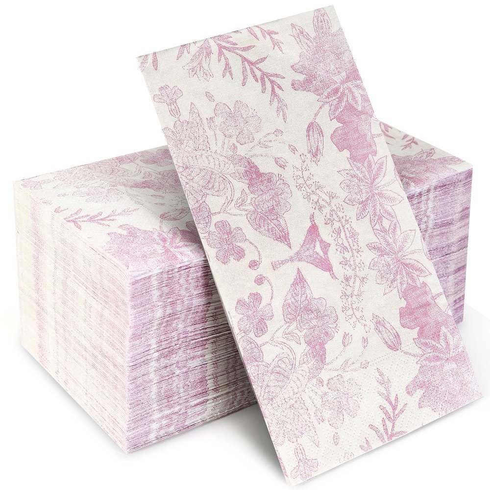 100 pack Floral Paper Cocktail NapkinsDessert Napkins Folded 5 x 5 Inches Disposable Napkins for Dinner Baby Shower, Tea Party, Garden Birthday Party Wedding Bridal Anniversary (FENSE, 7.8 * 4.3)