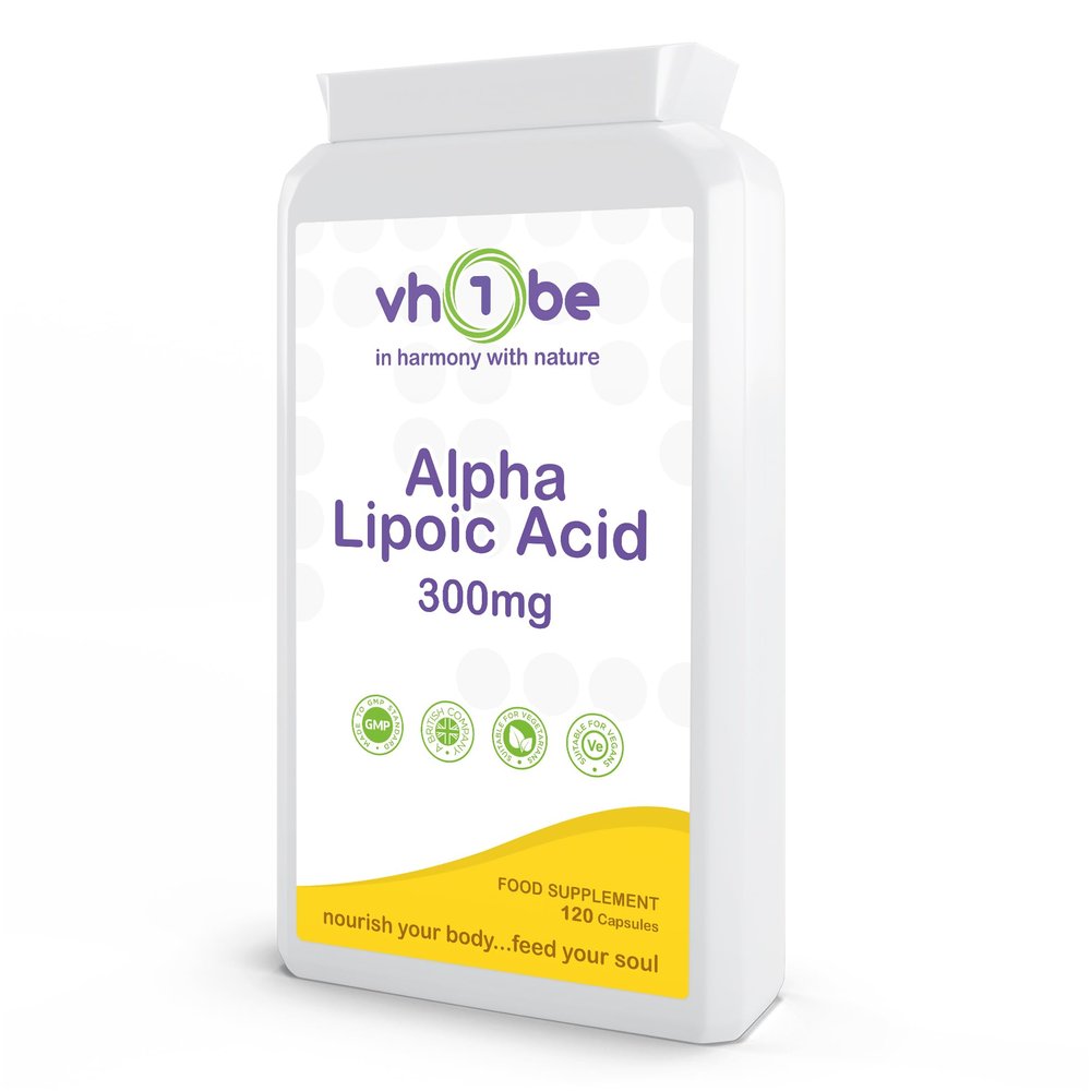 Alpha Lipoic Acid 300mg 120 Capsules, High Strength Vegan Alpha Lipoic ALA Supplement for Daily Antioxidant and Energy Support | 4 Months Supply | Non-GMO, Made in The UK by vh1be