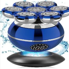 ANIROY Men's Shaver, 5 in 1 LED Head Shaver for Bald, with 7 Rotating Shaving Head, IPX5 Waterproof Beard, Wet and Dry Use, Wireless Charging Base (Blue)