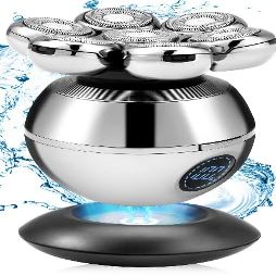 ANIROY Men's Shaver, 5 in 1 LED Head Shaver for Bald, with 7 Rotating Shaving Head, IPX5 Waterproof Beard, Wet and Dry Use, Wireless Charging Base (Silver)
