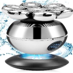 ANIROY Men's Shaver, 5 in 1 LED Head Shaver for Bald, with 7 Rotating Shaving Head, IPX5 Waterproof Beard, Wet and Dry Use, Wireless Charging Base (Silver)
