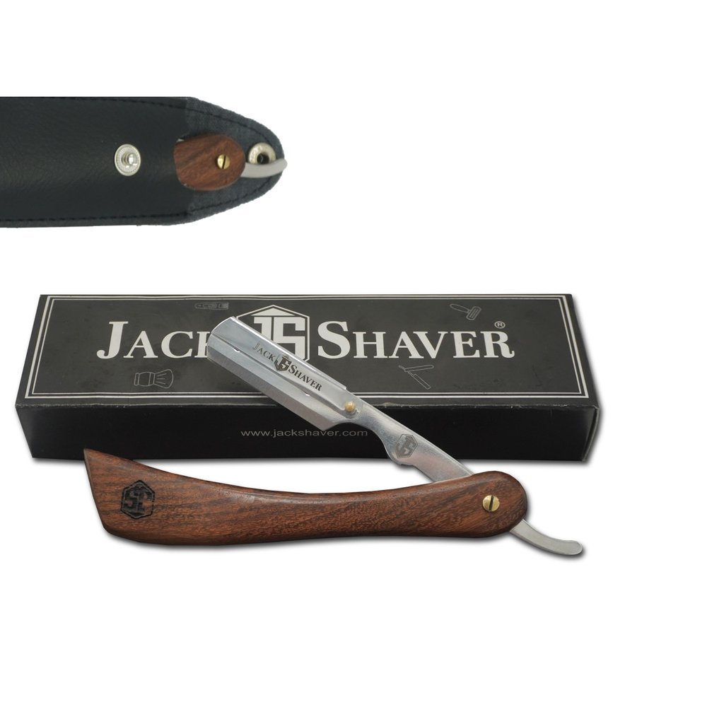 Jack Shaver Cut Throat Razors Kit, Wooded Genic Rose Wood Straight Razor, Professional Barber Premium Quality Straight Edge Moustache & Beard Shaving Razor (Silver)