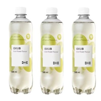 Pack of 3: Iskub Carbonated soft drink, elderflower flavour/with less sugar and sweeteners, 3 x 500 ml