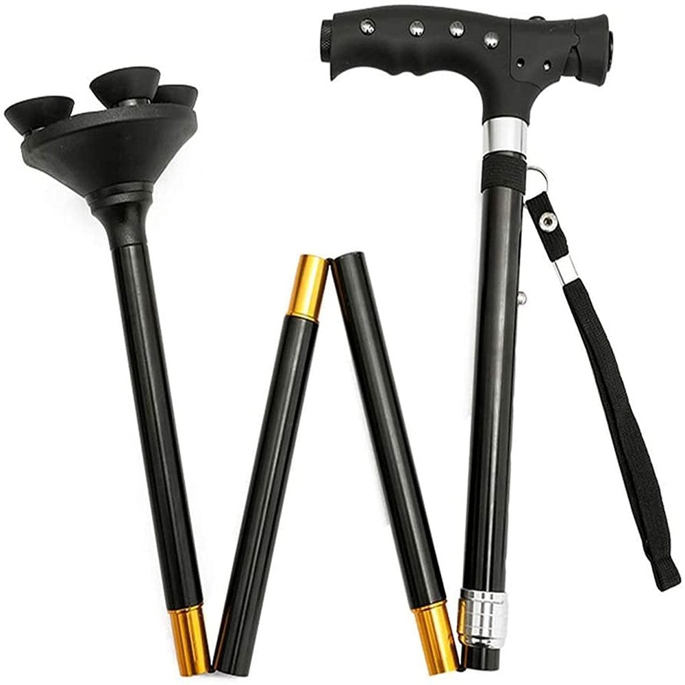 Cane Portable Crutches Collapsible Elderly Adjustment Crutches Retractable NonSlip Small FourCorner Cane with Lights parent's gift decorate Lucky Star
