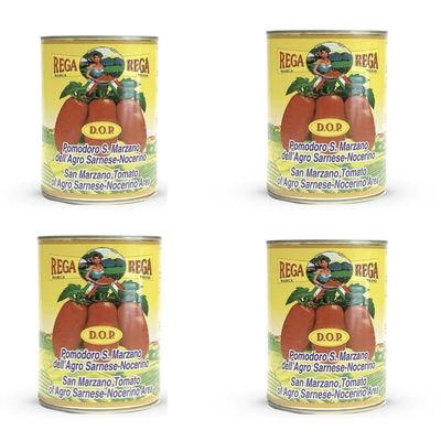 San Marzano DOP Peeled Tomatoes, Imported from Italy, Pack of 4 Tins (400g Each)