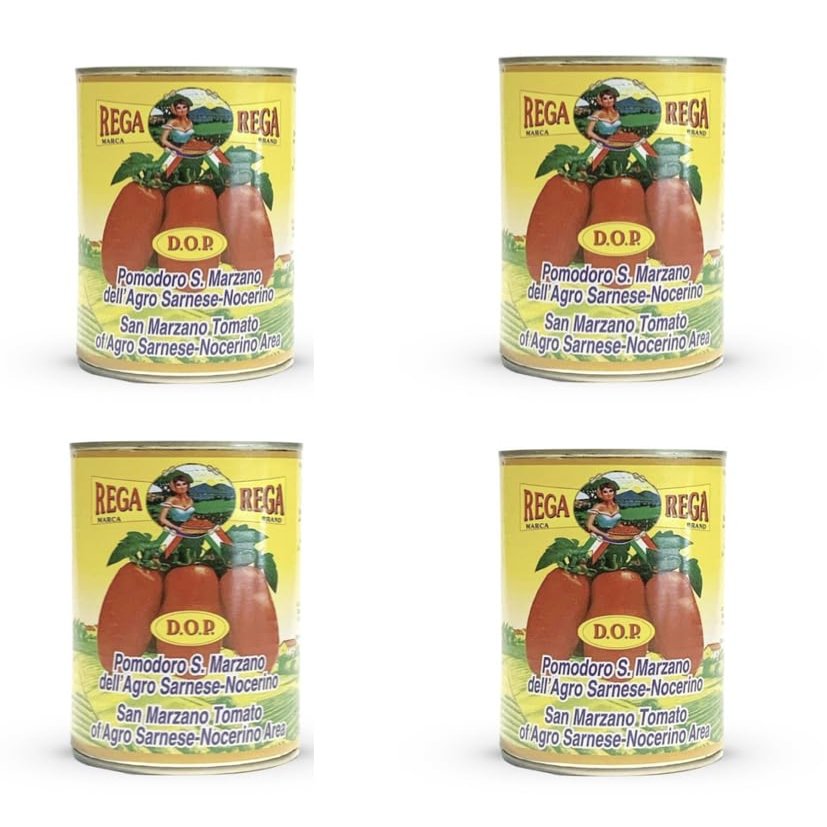 San Marzano DOP Peeled Tomatoes, Imported from Italy, Pack of 4 Tins (400g Each)