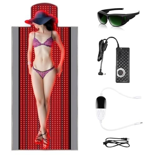 NGARY 1370pcs Led Red Light Therapy Mat, Red Light Therapy Blanket with Controller, 660nm and 850nm LED Light Combo, Promotes Blood Circulation Enhances Cellular Activity, for Full Body Therapy