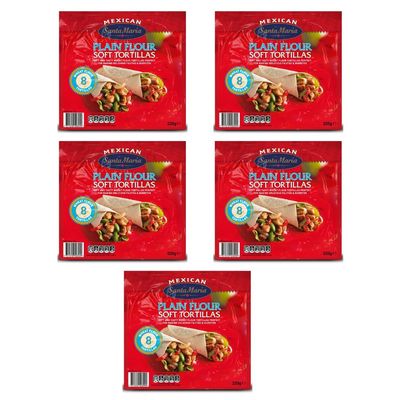 Plaain Flour Soft Tortillas 8 Pack - Soft And Tasty Wheat Flour Tortillas - Perfect For Making Delicious Fajitas And Burritos - Pack of 5 x 320g