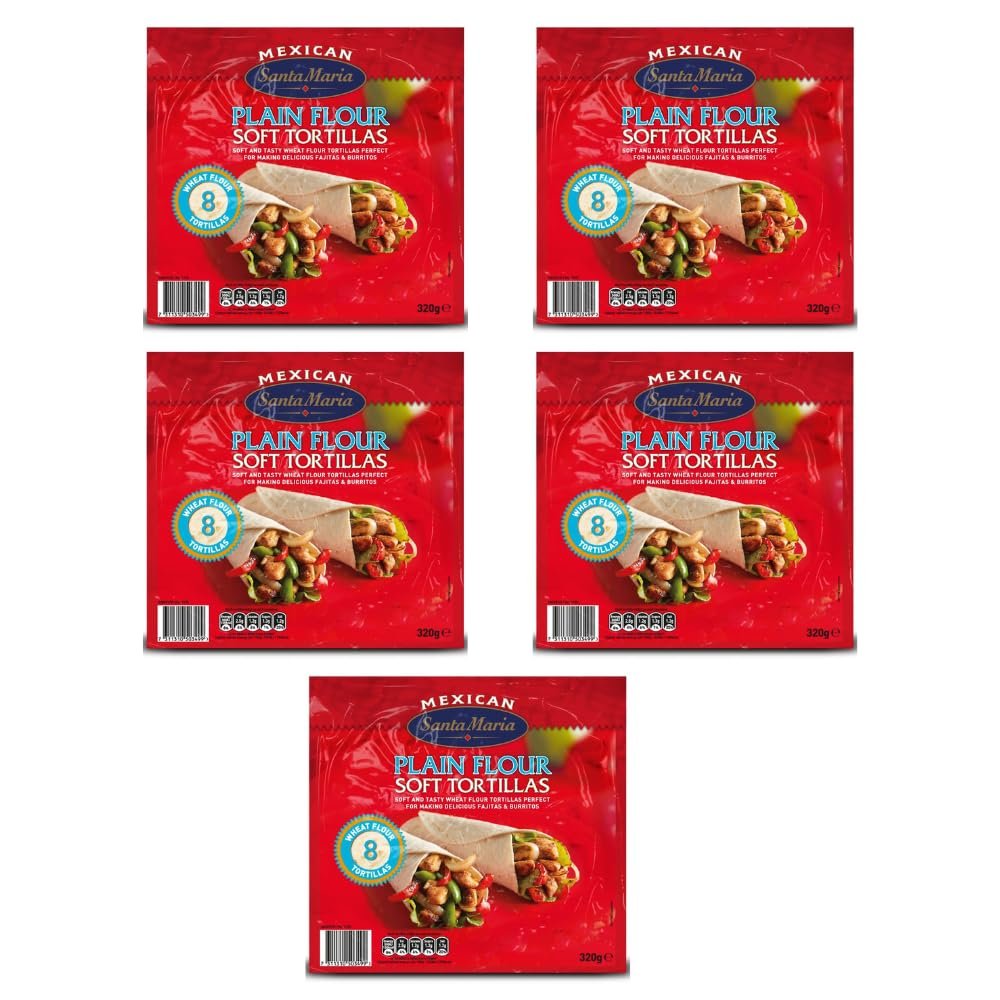 Plaain Flour Soft Tortillas 8 Pack - Soft And Tasty Wheat Flour Tortillas - Perfect For Making Delicious Fajitas And Burritos - Pack of 5 x 320g