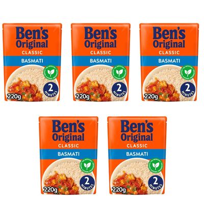 Been's Original Classic Basmati Rice 220g - Fluffy Microwaveable Rice That's Perfect In 2 Minutes - Flavours And Preservatives - Pack of 5 x 220g