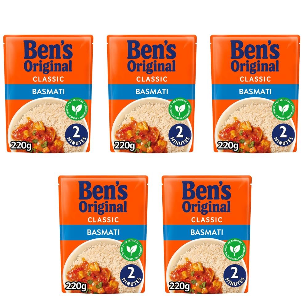 Been's Original Classic Basmati Rice 220g - Fluffy Microwaveable Rice That's Perfect In 2 Minutes - Flavours And Preservatives - Pack of 5 x 220g