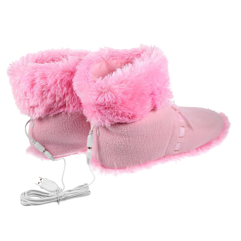 HAPINARY USB Electric Heating Shoes Bowknot Style Pink Detachable Foot Warmer Slippers Rechargeable Heat Shoes for Winter Indoor Office Use