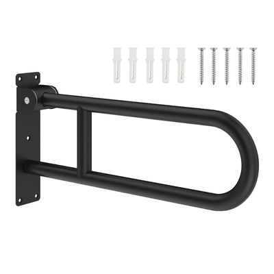 RongHuiDa U-Shaped Polished Foldable Toilet Grab Bar,Matte Black Flip-Up Bathroom Handrail for Elderly Pregnant,Wall Mounted Barrier-Free Stylish Folding Shower Assist Aid(Size:60cm,Color:Black)