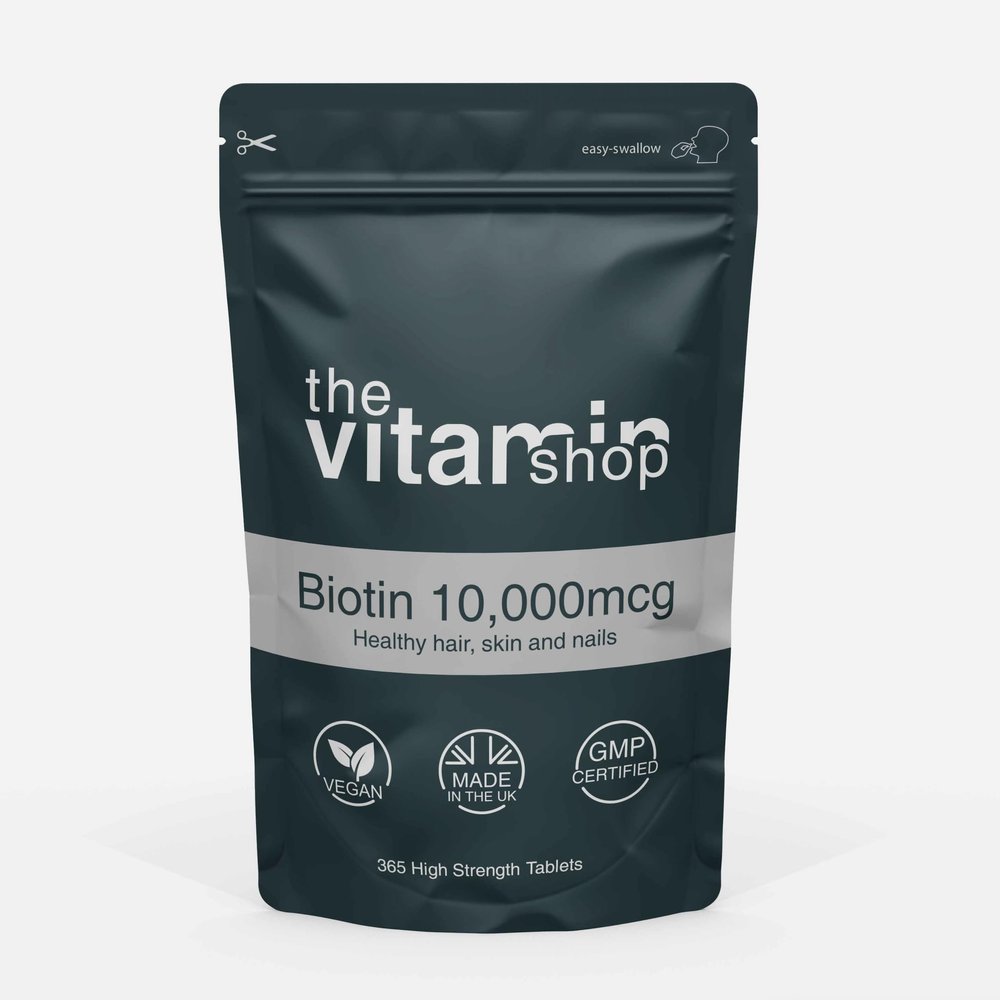 Biotin Tablets 10,000mcg | Healthy Hair Growth Skin Nail | 365 Tablets - One Year Supply | Grip Sealed Pouch | Same Day Fast Secure Dispatch