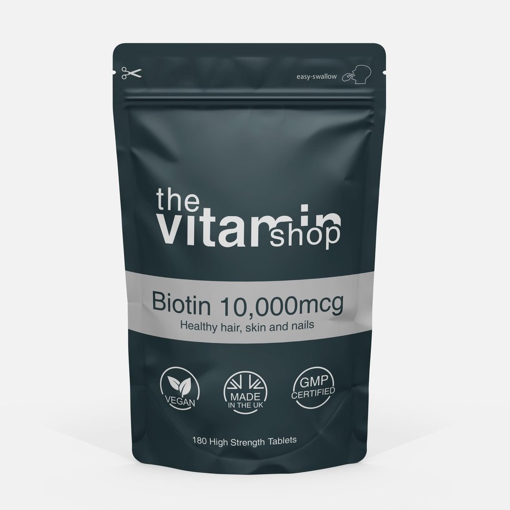 Biotin Tablets 10,000mcg | Healthy Hair Growth Skin Nail | 180 Tablets - Half Year Supply | Grip Sealed Pouch | Same Day Fast Secure Dispatch