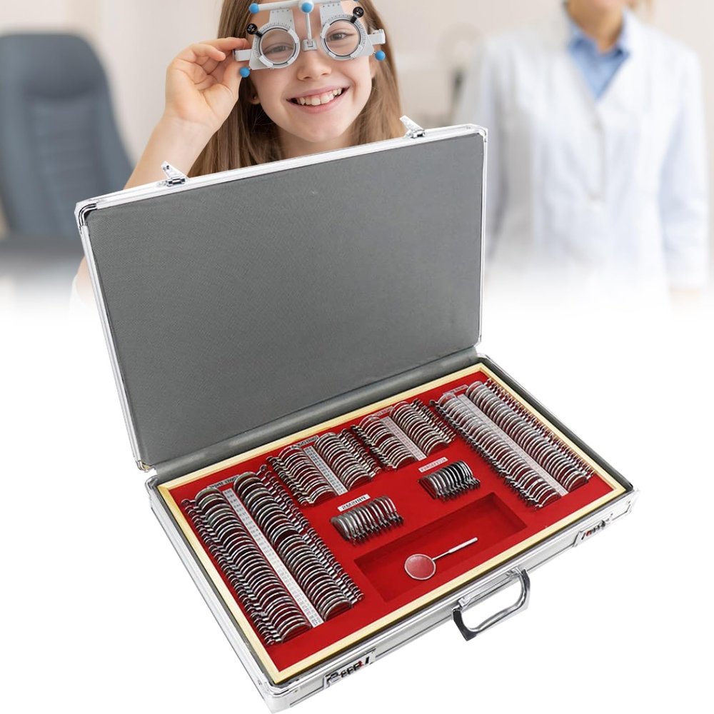 ELIKBH Optical Trial Lens Set 266 Piece Optometry Kit With Aluminum Case and Adjustable Trial Frame For Hospitals and Eye Clinics