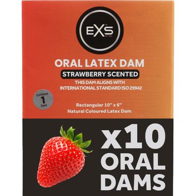 EXS Oral Sex Dental Dams (Strawberry - 10 Pack) Ultra-Thin Scented Oral Barriers, 10x6, Vegan - NHS Approved Dams