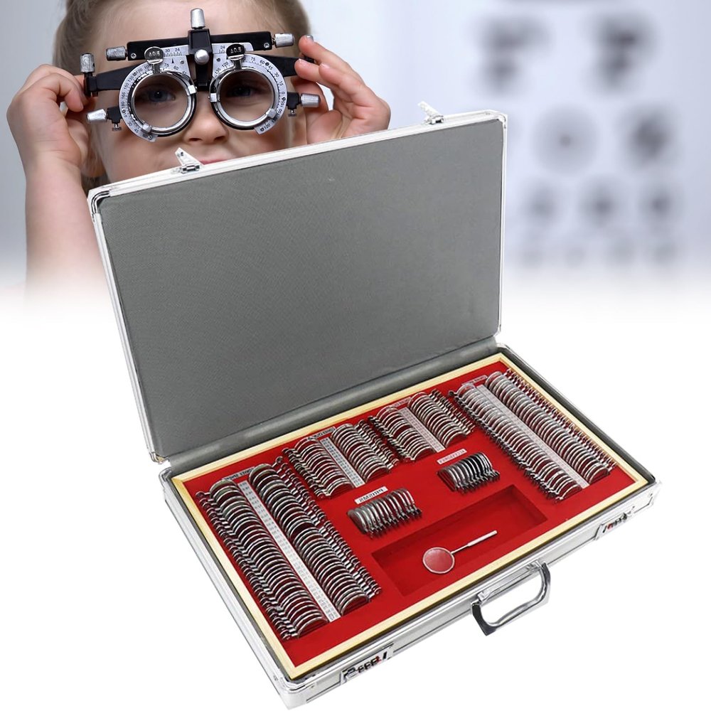 KYZTMHC 266 Pcs Optical Trial Lens Set Optical Trial Lens Set With Free Trial Frame and Plastic Rim Aluminium Case