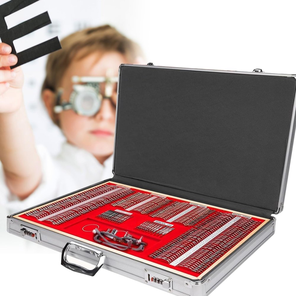 ELIKBH 266 Pieces Optical Trial Lens Set Optical Trial Lens Set with Aluminum Case and Adjustable Trial Frame for Optical Shops, Hospitals,Ophthalmology
