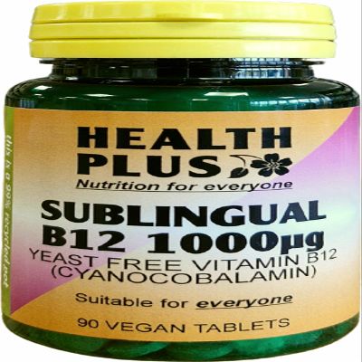Health Plus Sublingual Vitamin B12 1000g (Cyanocobalamin) : Vitamin B12 Supplement : 90 Tablets, in a Planet-Friendly 99% Recycled Pot