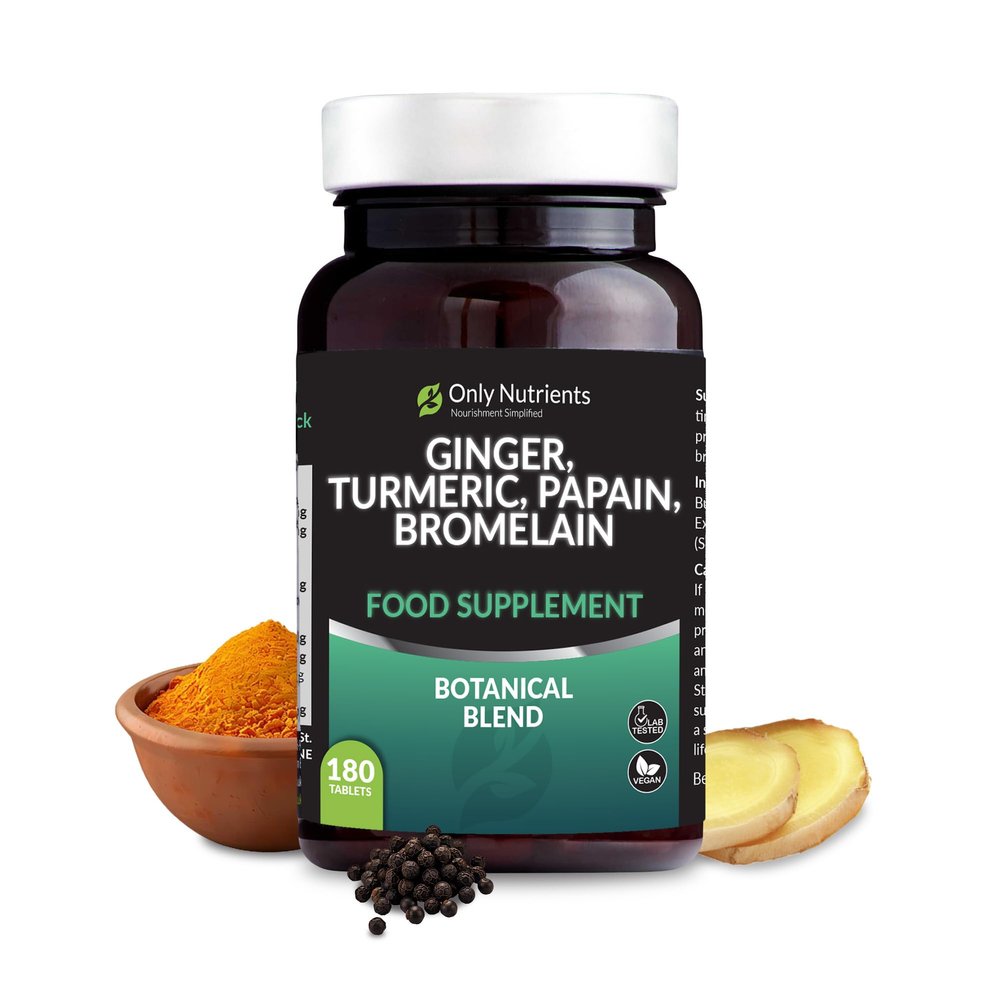 Only Nutrients - Turmeric Papain Bromelain Ginger Supplement, High-Strength Liver, Digestive & Joint Health Support, Nourishing Herbal Blend, 180 Turmeric Tablets