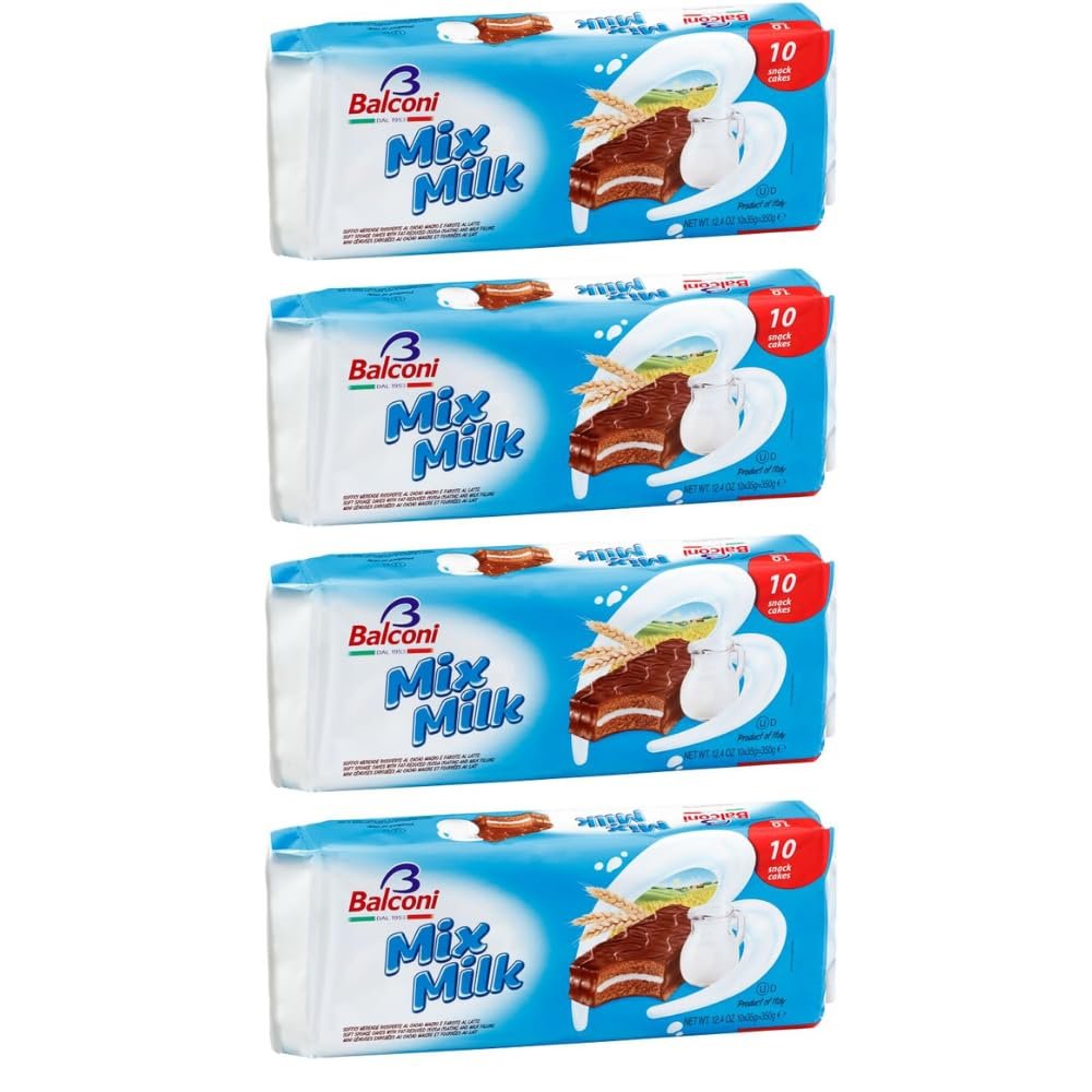 Ballconi Mix Milk 10 Pack - Delicious Chocolate Biscuits With a Milky Filling - Crunchy And Tasty - Pack of 4 x 350g