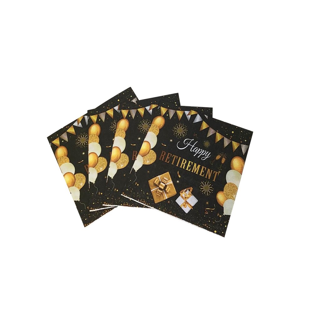 40Pcs Happy Retirement Paper Napkins Happy Farewell Napkins Celebration Party Supplies Farewell We Will Miss You for Retirement Party Decorations 6.5"(Gold and Black)