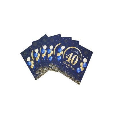 40pcs Blue and Gold Happy 40th Birthday Disposabel Napkins-Cheer to t0 Years,40th Birthday Party Decoration Dessert Beverage Cocktail Cake Napkins 6.5"