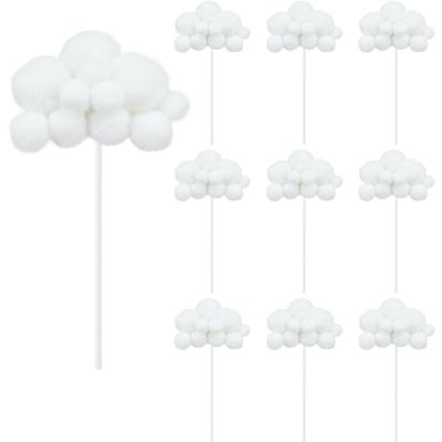 10pcs Cloud Cake Topper Plush Cloud Cupcake Toppers Yarn Ball Cake Dessert Picks Decoration For Baby Shower Birthday Wedding Party Supplies (White)
