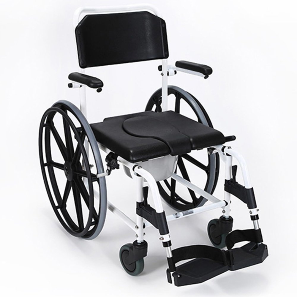 001, Commode Toilet Chair,Commode Shower Chair, Bedside Toilet Chair 4 in 1 Padded Toilet Seat with Movable Footrest Adjustable Armrest Non-Slip Safety for Elder