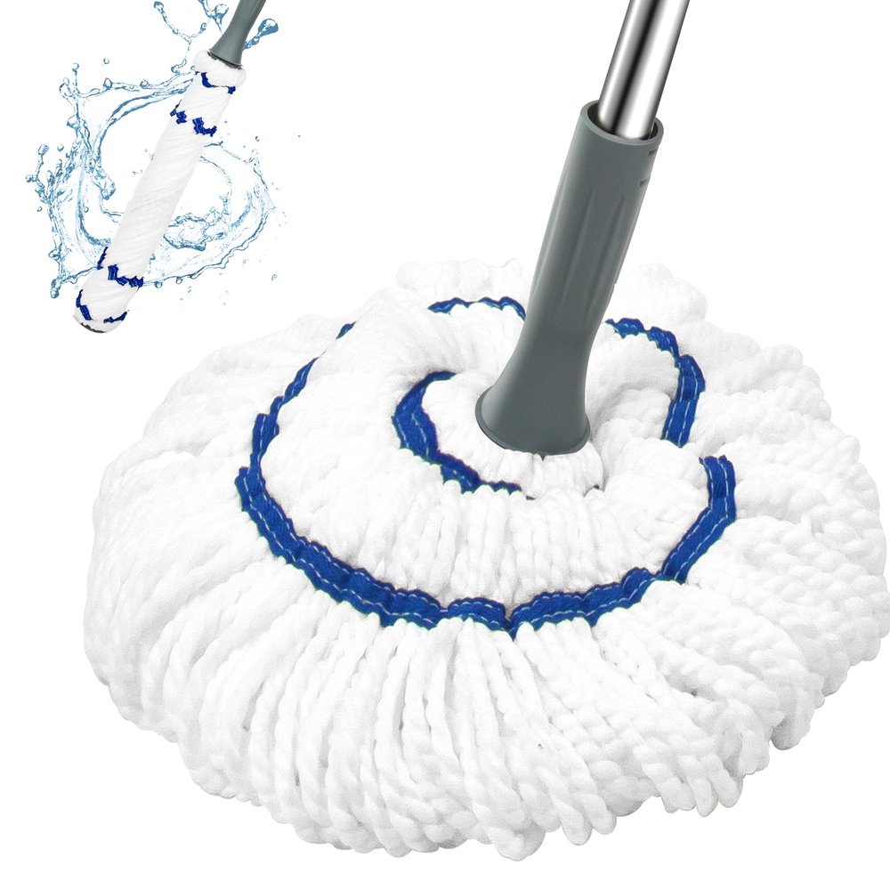 Self Wringing Floor Cleaner with 52.5 Inch Long Handle, Heavy Duty Wet Mop for Hardwood, Tile, Vinyl, Laminate Floors (White)