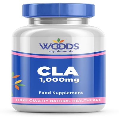 CLA 1000mg (360 Capsules) from Woods Supplements | Made from Safflower Oil Providing 800mg of CLA per Capsule | CLA is an Essential Omega 6 Fatty Acid | Supports a Healthy Lifestyle