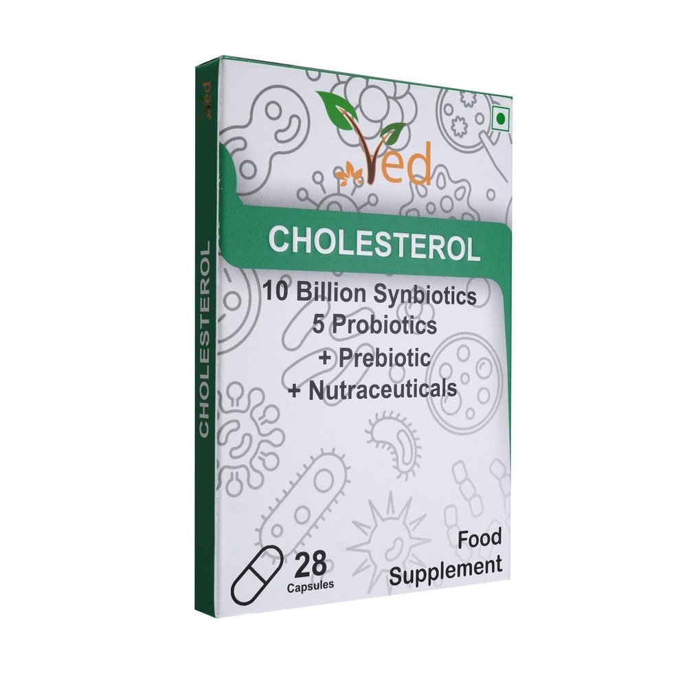VED Cholesterol Complex Probiotics and Prebiotics Complex - 10 Billion CFU - 28 Probiotic Complex Capsules for Women & Men - Lactobacillus Piantarum, Casei, Rhamnosus, 28 Days Supply.