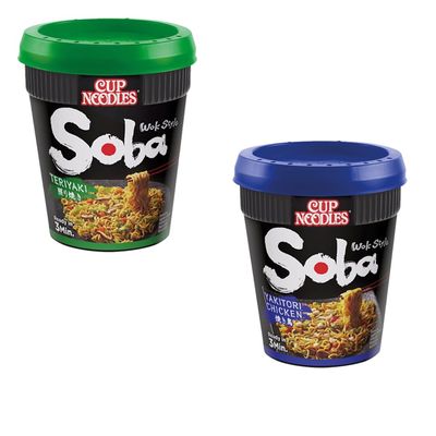 Soba Instant Wok Style Noodles Pot 90g - Instant Wheat Noodles (02 Pots, Random Mixed)