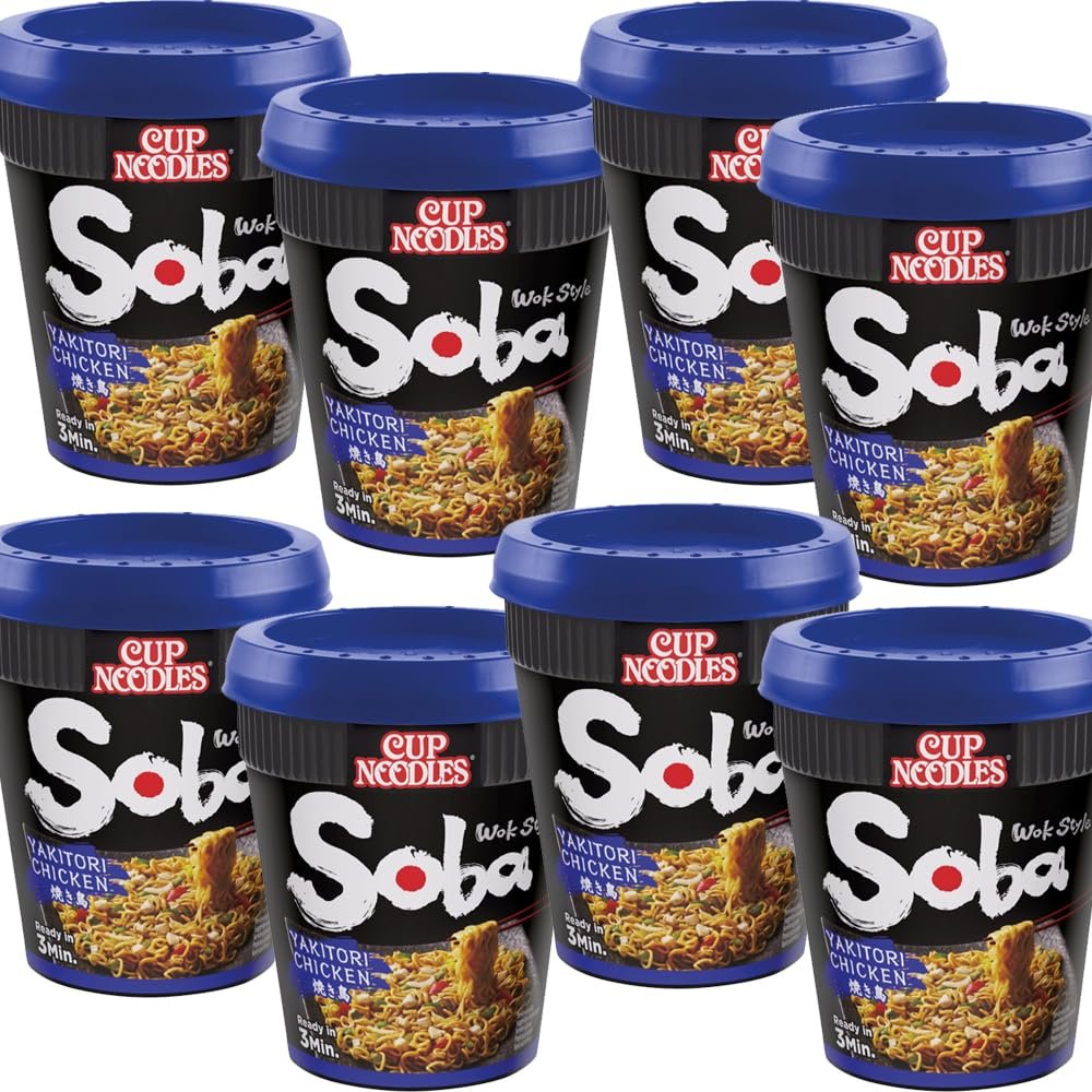 Soba Instant Wok Style Noodles Pot 90g - Instant Wheat Noodles (08 Pots, Yakitori Chicken)