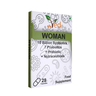 VED Woman Complex Probiotics and Prebiotics Complex - 10 Billion CFU - 20 Live Bacterial Cultures - 28 Probiotic Complex Capsules for Woman - Lactobacillus crispatus 28 Days Supply.