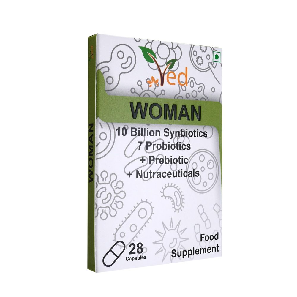 VED Woman Complex Probiotics and Prebiotics Complex - 10 Billion CFU - 20 Live Bacterial Cultures - 28 Probiotic Complex Capsules for Woman - Lactobacillus crispatus 28 Days Supply.