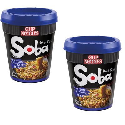 Soba Instant Wok Style Noodles Pot 90g - Instant Wheat Noodles (02 Pots, Yakitori Chicken)