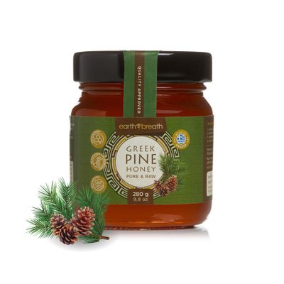 Earthbreath Pine Raw Greek Honey, 280g - Pure, Raw, Natural, Unfiltered, and Unpasteurized Honeydew Honey, High Mineral Content, Low Sugar, Perfect for Tea, Toast & Yogurt