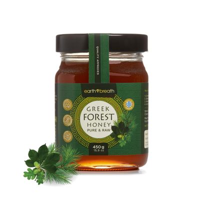 Earthbreath Raw Greek Forest Honey 450g - Pure Raw Natural Honey from Greece, Unfiltered, and Unpasteurized Honeydew Honey, Perfect Greek Honey for Cereal, Toast, Porridge, & Pancakes