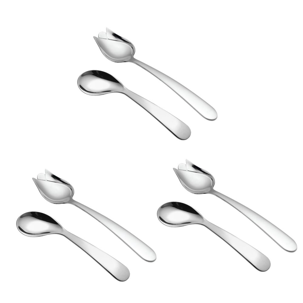 minkissy 3sets Feeding for Elderly Curved Spoon Angled Tip Stainless Steel Utensil for Weak Grip 2pcs*3