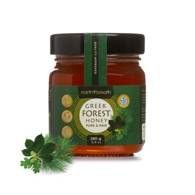 Earthbreath Raw Greek Forest Honey 280g - Pure Raw Natural Honey from Greece, Unfiltered, and Unpasteurized Honeydew Honey, Perfect Greek Honey for Cereal, Toast, Porridge, & Pancakes