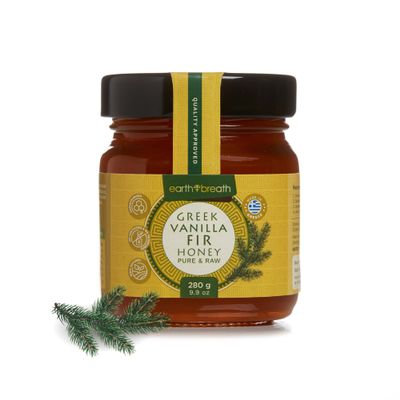 Earthbreath Greek Vanilla Fir Honey, 280g - Natural, Raw, Unfiltered, Unpasteurized Honeydew Honey with High Mineral Content, Soft Texture, Low Sugar Greek Honey Perfect for Tea, Toasts, Desserts