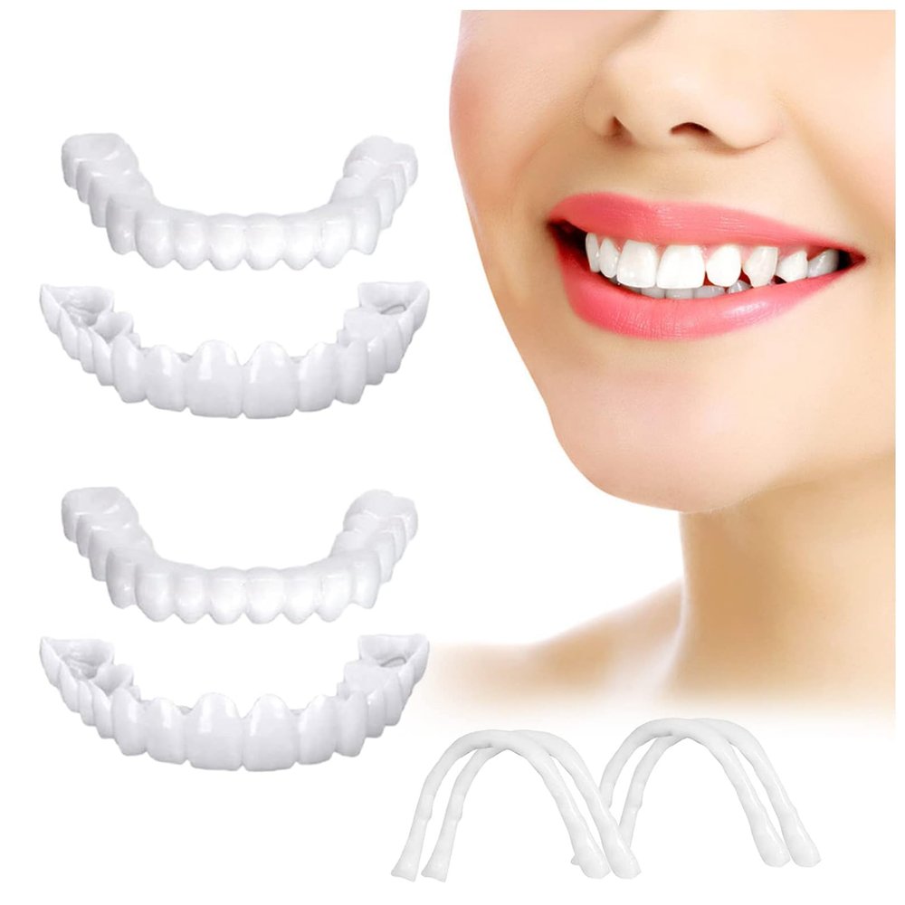 Wttfc Fake Tooth,2 Pairs Clip in Veneers Teeth Veneers Teeth Top And Bottom Set,Teeth Covers,Snap on Dentures Silicone Fake Teeth,Adjustable Snap on Dentures Covers Set for Men And Women