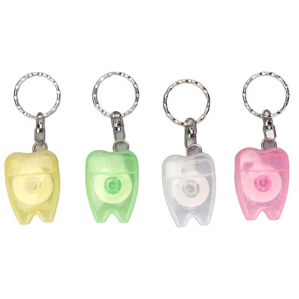 Cleaning Flosser Keychain, Portable Oral Care Teeth Cleaner with Tooth Shape Box, Ergonomic Design for Multi Angle Use, 4pcs Tooth Keychain for Crevice Dirt Removal