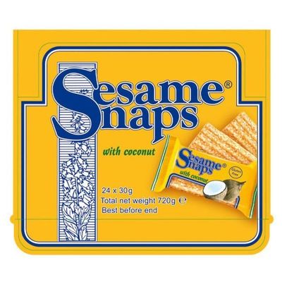 Sesame Snaps 30g | Suitable for vegetarians | Gluten free | (48 Pack, Coconut)